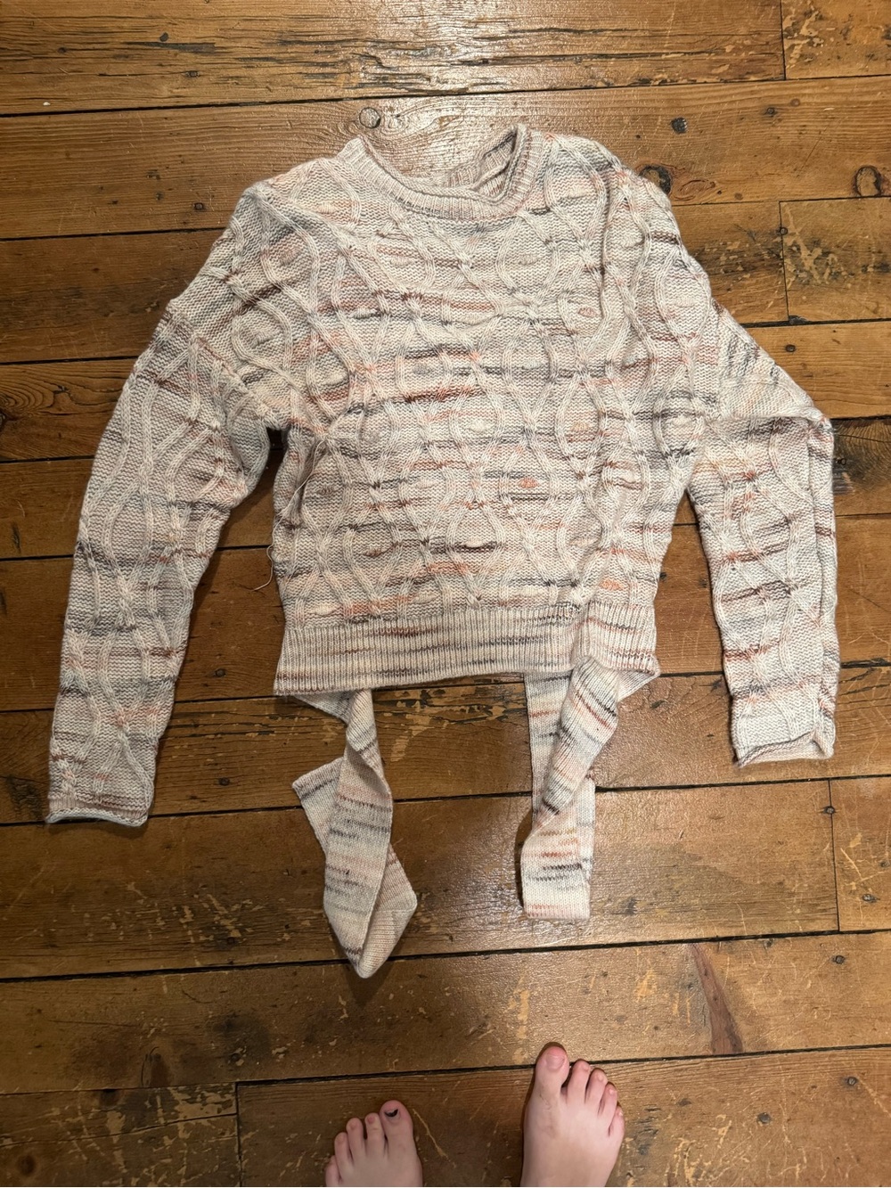 Women’s Cable-Knit Tie-back Sweater in Cream and Pastel